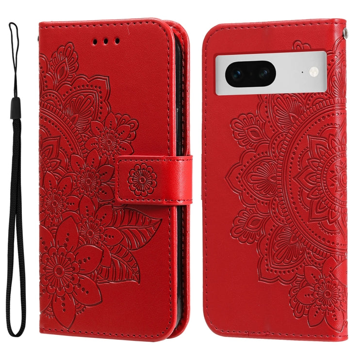 Custodia per telefono in pelle goffrata con fiori a 7 petali, For Google Pixel  7