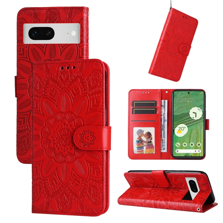 Custodia per telefono in pelle di girasole goffrata, For Google Pixel 7