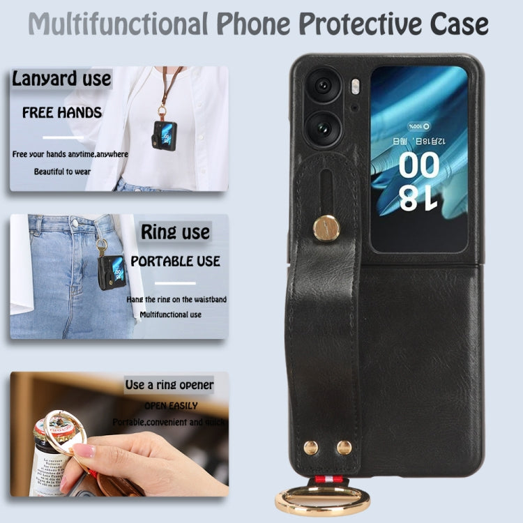 Custodia in pelle con cinturino per OPPO Find N2 Flip