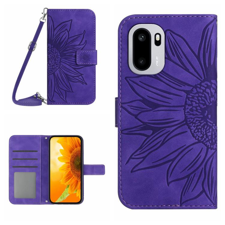 Custodia in pelle goffrata Sun Flower con cordino per OnePlus Nord 6 5G e 15R