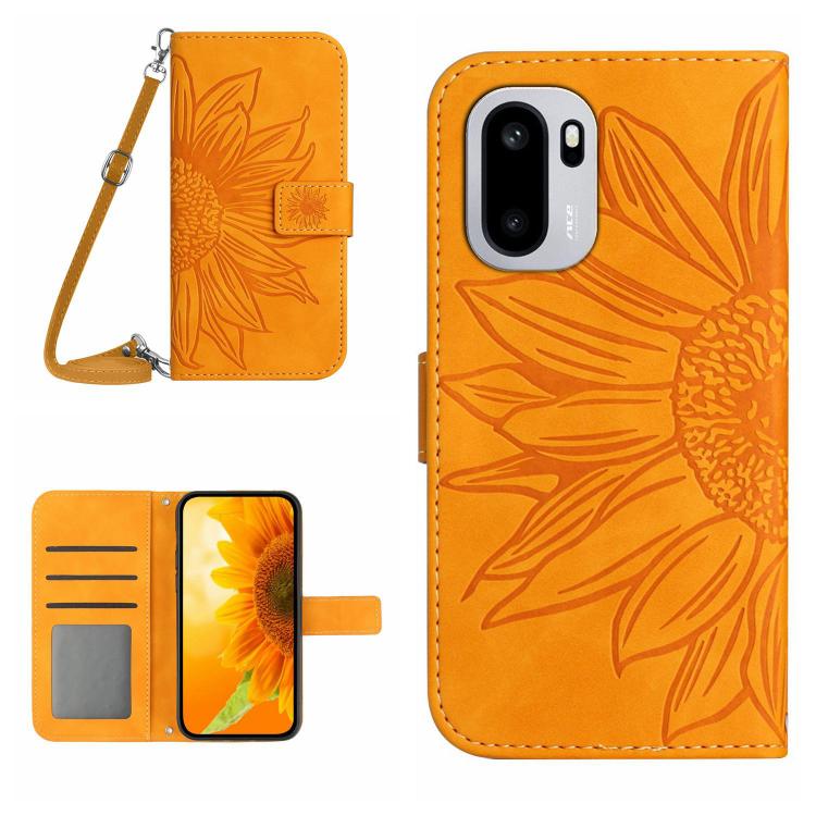 Custodia in pelle goffrata Sun Flower con cordino per OnePlus Nord 6 5G e 15R