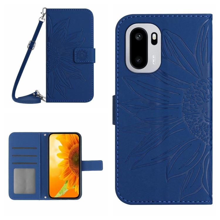 Custodia in pelle goffrata Sun Flower con cordino per OnePlus Nord 6 5G e 15R