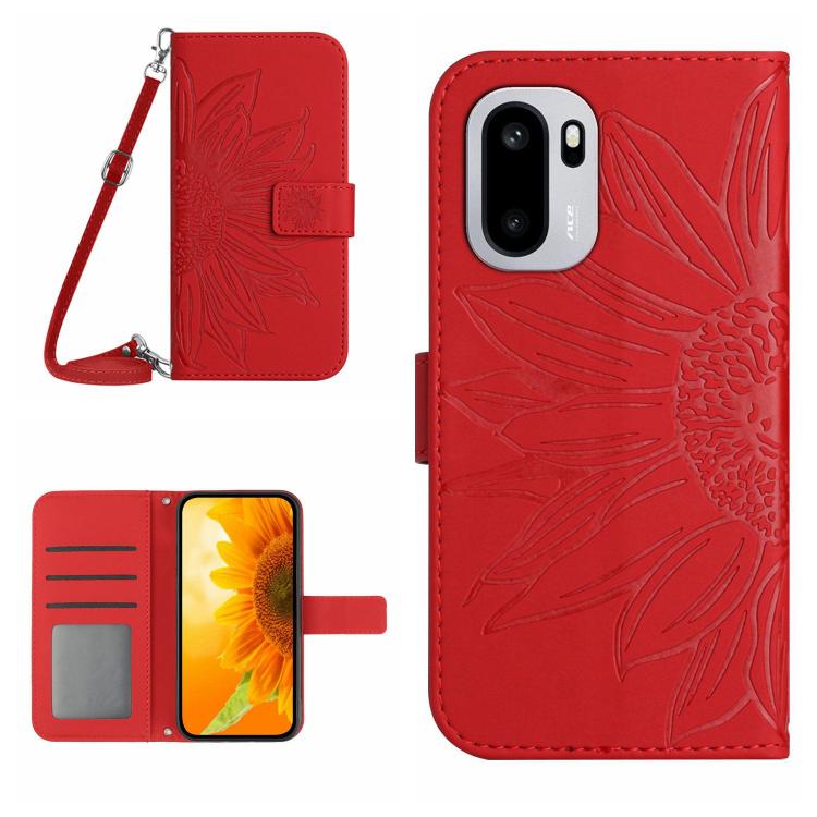 Custodia in pelle goffrata Sun Flower con cordino per OnePlus Nord 6 5G e 15R
