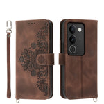 Custodia per telefono in pelle con portafoglio in rilievo con fiori al tatto, For vivo Y03, For vivo Y36, For vivo S17, For vivo Y78