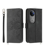 Custodia per telefono in pelle con portafoglio in rilievo con fiori al tatto, For vivo Y03, For vivo Y36, For vivo S17, For vivo Y78