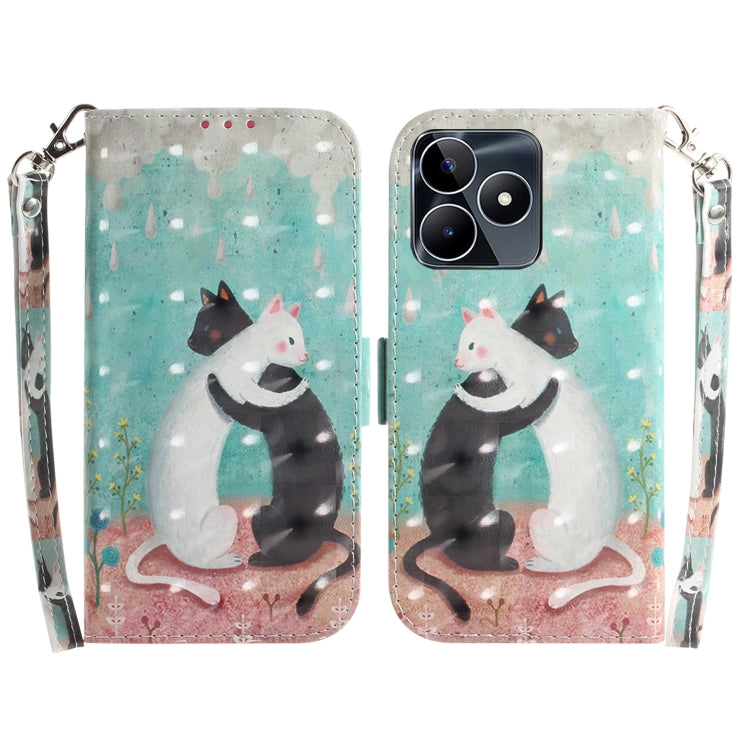 Custodia per telefono in pelle flip orizzontale colorata 3D, For Realme C53 / Narzo N53, For Realme C65 4G