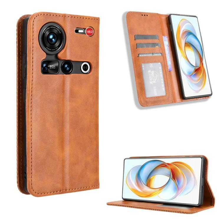Custodia per telefono in pelle con trama retrò con fibbia magnetica, For ZTE Blade A35 Lite, For ZTE Blade V70 4G, For ZTE nubia Red Magic 10 Pro / 10 Pro+, For ZTE Blade V60 Design, For ZTE Blade A75 5G, For ZTE Blade A75 4G