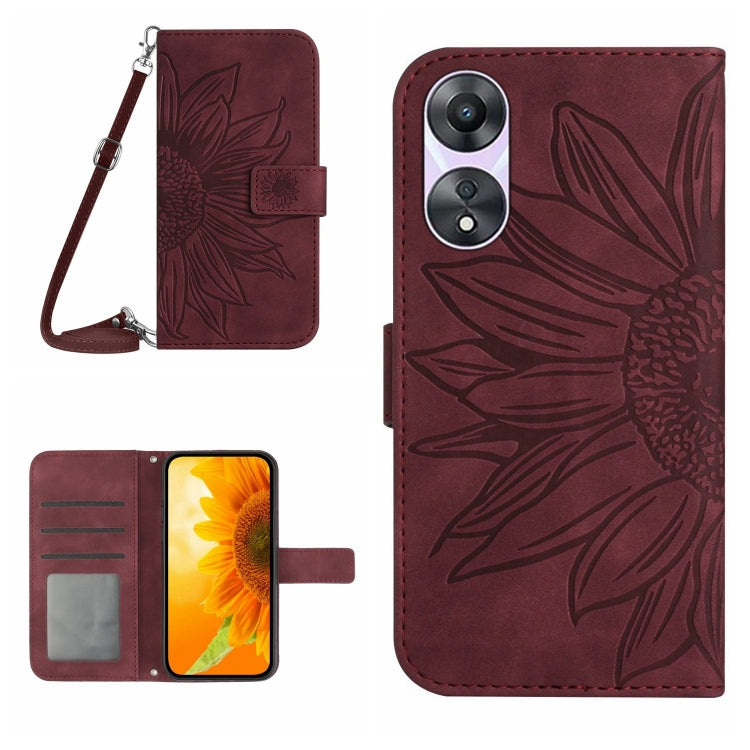 Skin Feel Custodia per telefono in pelle con flip in rilievo Sun Flower con cordino, For OPPO A78 4G, For OPPO A79 5G