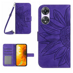 Skin Feel Custodia per telefono in pelle con flip in rilievo Sun Flower con cordino, For OPPO A78 4G, For OPPO A79 5G