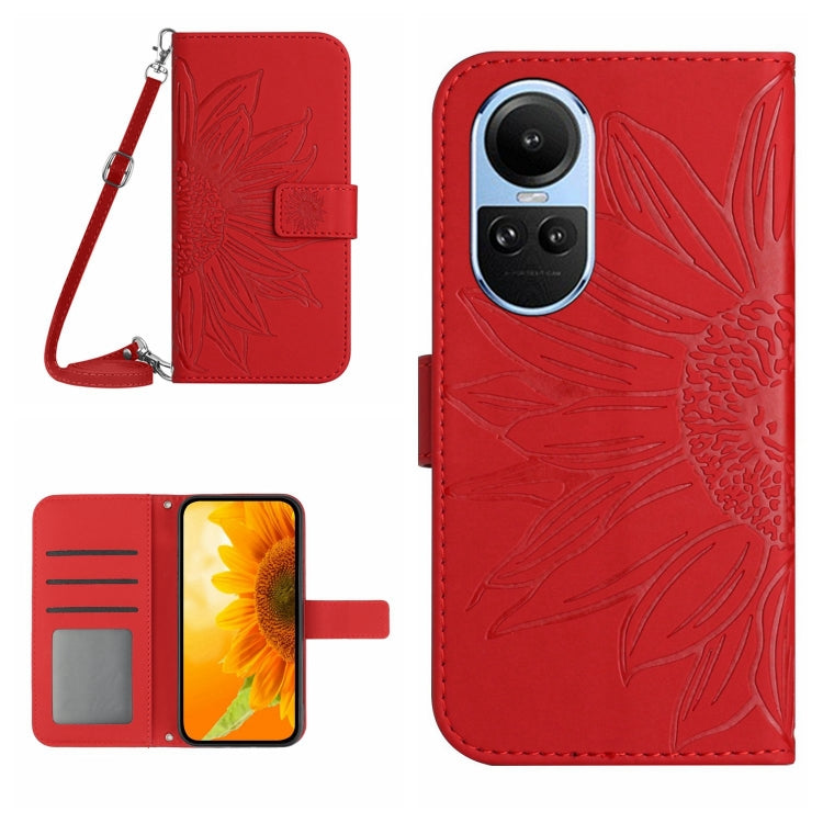Skin Feel Custodia per telefono in pelle con flip in rilievo Sun Flower con cordino, For OPPO A58 4G, For OPPO Reno10 Global / Reno10 Pro Global