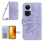 Skin Feel Custodia per telefono in pelle con flip in rilievo Sun Flower con cordino, For OPPO A58 4G, For OPPO Reno10 Global / Reno10 Pro Global