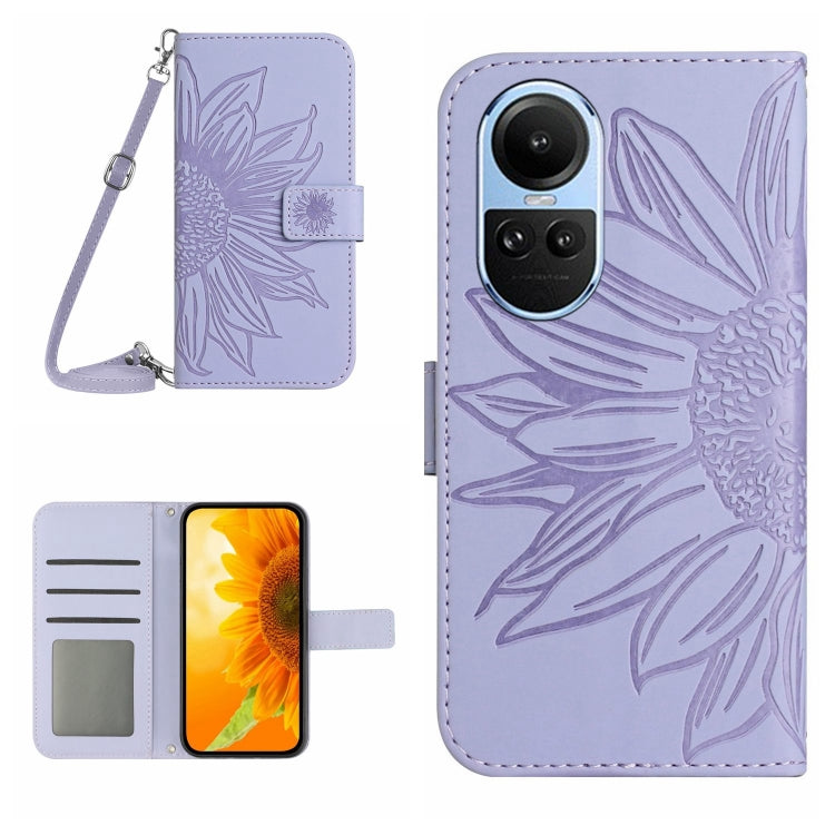 Skin Feel Custodia per telefono in pelle con flip in rilievo Sun Flower con cordino, For OPPO A58 4G, For OPPO Reno10 Global / Reno10 Pro Global