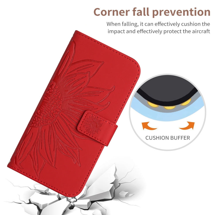Skin Feel Custodia per telefono in pelle con flip in rilievo Sun Flower con cordino, For OPPO A58 4G, For OPPO Reno10 Global / Reno10 Pro Global