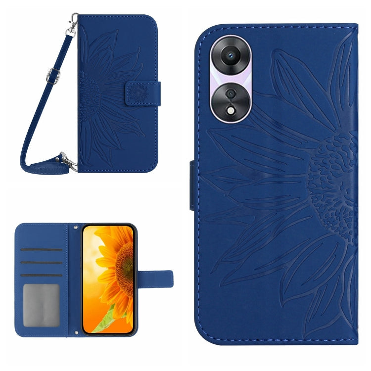 Skin Feel Custodia per telefono in pelle con flip in rilievo Sun Flower con cordino, For OPPO A58 4G, For OPPO Reno10 Global / Reno10 Pro Global
