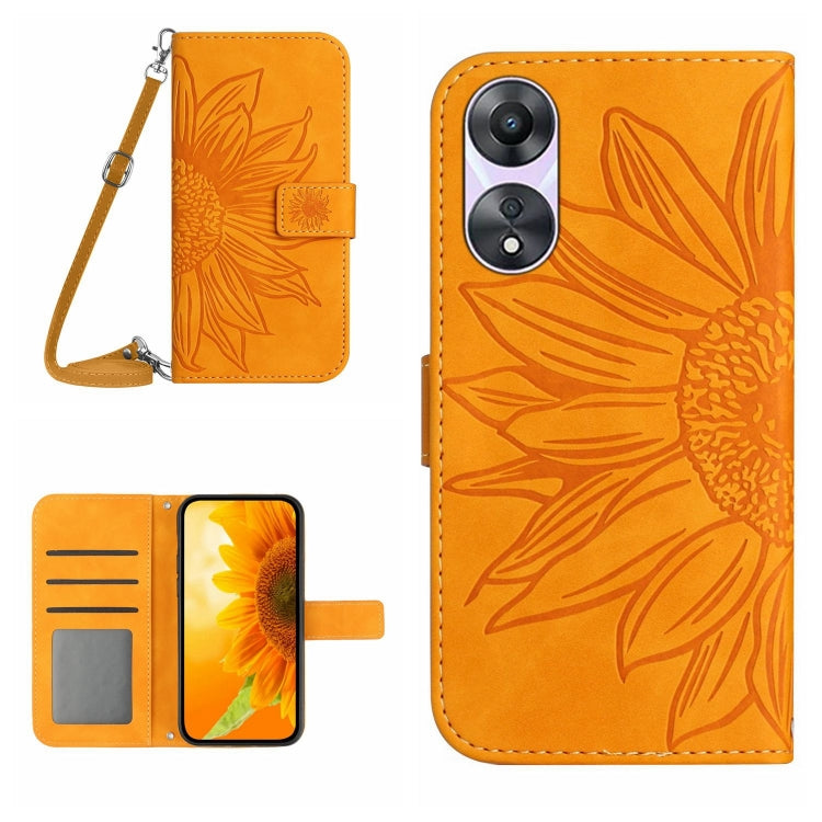 Skin Feel Custodia per telefono in pelle con flip in rilievo Sun Flower con cordino, For OPPO Reno11 F 5G/F25 Pro 5G, For OPPO A18 / A38 4G