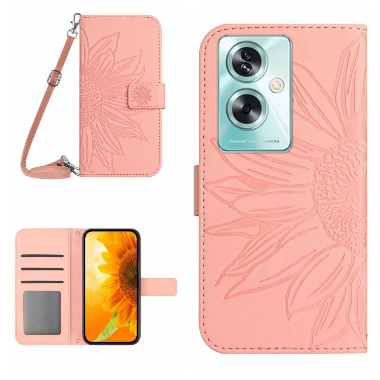 Skin Feel Custodia per telefono in pelle con flip in rilievo Sun Flower con cordino, For OPPO A78 4G, For OPPO A79 5G
