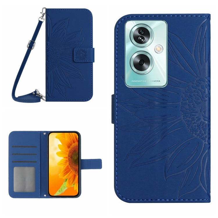 Skin Feel Custodia per telefono in pelle con flip in rilievo Sun Flower con cordino, For OPPO A59 5G