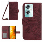 Skin Feel Custodia per telefono in pelle con flip in rilievo Sun Flower con cordino, For OPPO A59 5G