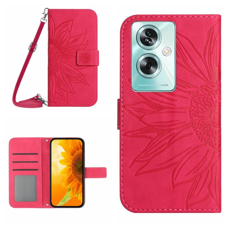Skin Feel Custodia per telefono in pelle con flip in rilievo Sun Flower con cordino, For OPPO A59 5G