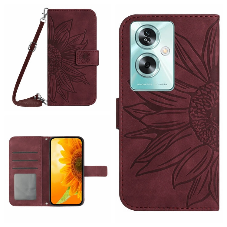 Skin Feel Custodia per telefono in pelle con flip in rilievo Sun Flower con cordino, For OPPO Reno11 F 5G/F25 Pro 5G, For OPPO A18 / A38 4G