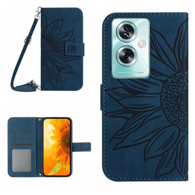 Skin Feel Custodia per telefono in pelle con flip in rilievo Sun Flower con cordino, For OPPO Reno11 F 5G/F25 Pro 5G, For OPPO A18 / A38 4G