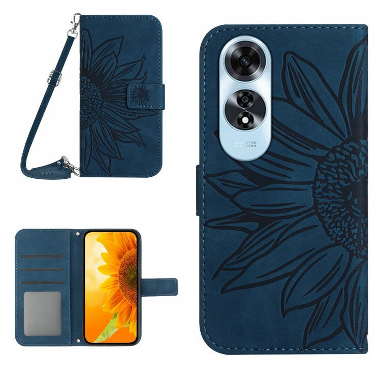Skin Feel Custodia per telefono in pelle con flip in rilievo Sun Flower con cordino, For OPPO Reno12 5G Global, For OPPO A60 4G