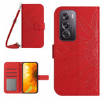 Skin Feel Custodia per telefono in pelle con flip in rilievo Sun Flower con cordino, For OPPO Reno12 5G Global, For OPPO A60 4G