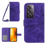 Skin Feel Custodia per telefono in pelle con flip in rilievo Sun Flower con cordino, For OPPO Reno12 5G Global, For OPPO A60 4G