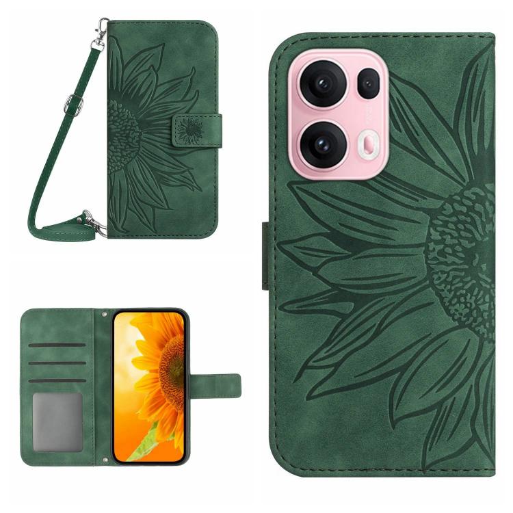 Skin Feel Custodia per telefono in pelle con flip in rilievo Sun Flower con cordino, For OPPO A5 Pro 5G Global, For OPPO Reno13 Pro Global