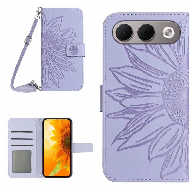 Skin Feel Custodia per telefono in pelle con flip in rilievo Sun Flower con cordino, For OPPO A7 Pro 5G, For OPPO Find X10 5G