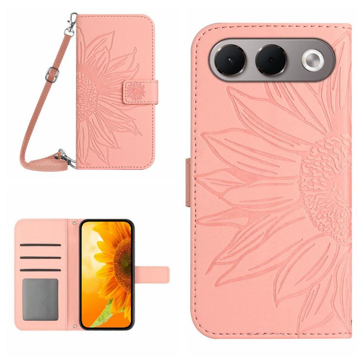 Skin Feel Custodia per telefono in pelle con flip in rilievo Sun Flower con cordino, For OPPO A7 Pro 5G, For OPPO Find X10 5G