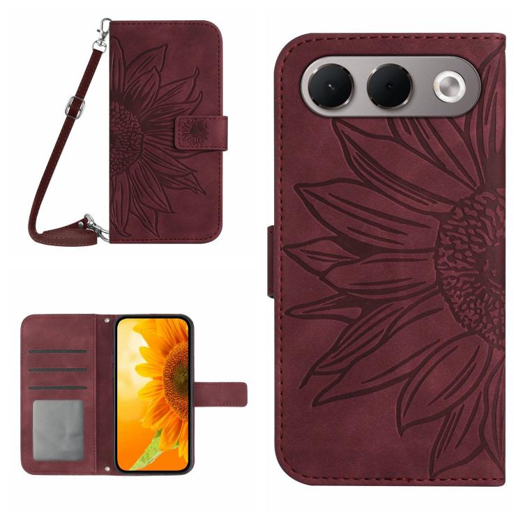 Skin Feel Custodia per telefono in pelle con flip in rilievo Sun Flower con cordino, For OPPO A7 Pro 5G, For OPPO Find X10 5G