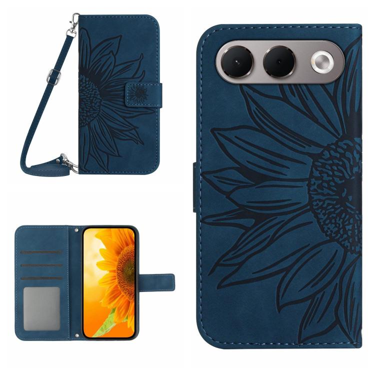 Skin Feel Custodia per telefono in pelle con flip in rilievo Sun Flower con cordino, For OPPO A7 Pro 5G, For OPPO Find X10 5G