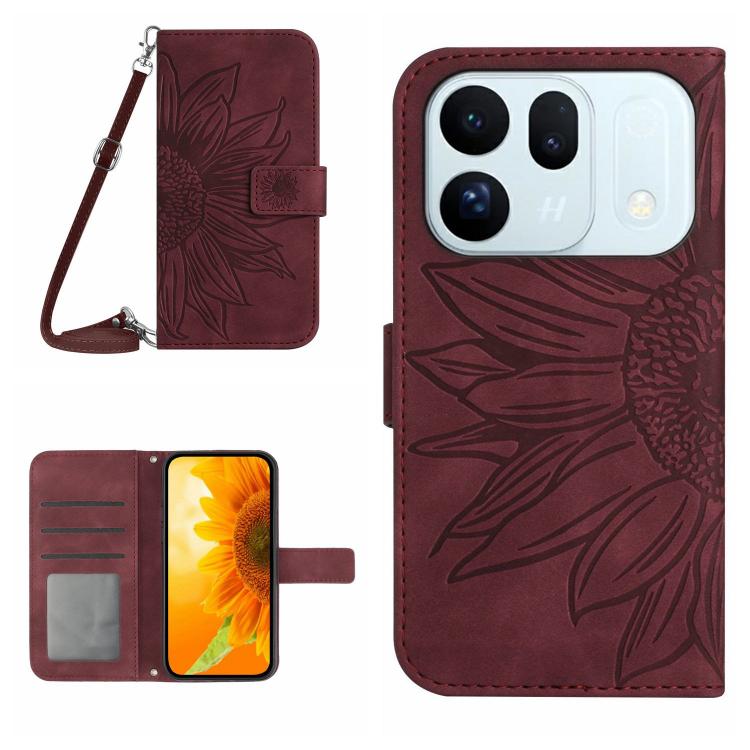 Skin Feel Custodia per telefono in pelle con flip in rilievo Sun Flower con cordino, For OPPO A7 Pro 5G, For OPPO Find X10 5G