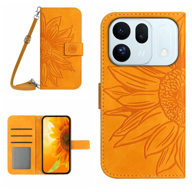 Skin Feel Custodia per telefono in pelle con flip in rilievo Sun Flower con cordino, For OPPO A7 Pro 5G, For OPPO Find X10 5G