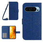 Skin Feel Custodia per telefono in pelle con flip in rilievo Sun Flower con cordino, For Google Pixel 9 Pro XL, For Google Pixel 9 Pro