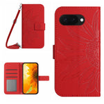 Skin Feel Custodia per telefono in pelle con flip in rilievo Sun Flower con cordino, For Google Pixel 10a, For Google Pixel 9a