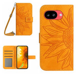 Skin Feel Custodia per telefono in pelle con flip in rilievo Sun Flower con cordino, For Google Pixel 10a, For Google Pixel 9a