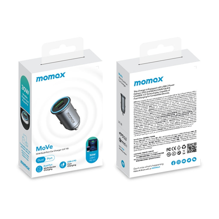 Caricabatterie auto MOMAX UC18 30W Dual Port QC3.0