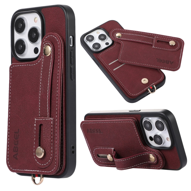 ABEEL Litchi Texture Card Bag Custodia per cellulare in PU, For iPhone 14 Pro, For iPhone 14 Pro Max