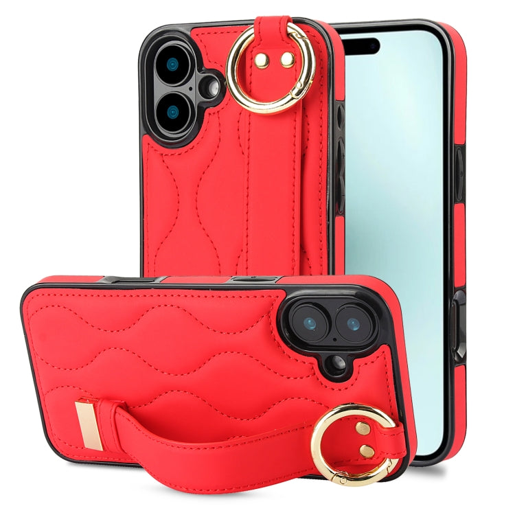 Custodia per telefono in PU con anello a copertura totale antiscivolo con cinturino, For iPhone 16 Pro Max, For iPhone 16 Pro, For iPhone 16 Plus