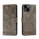 Custodia per cellulare in pelle con motivo floreale in pizzo, For iPhone 15