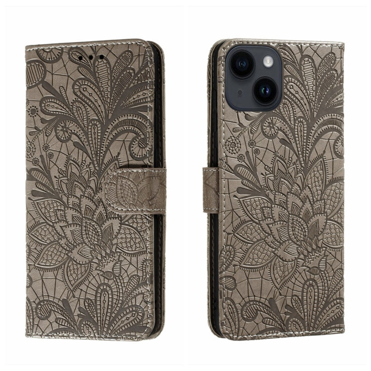 Custodia per cellulare in pelle con motivo floreale in pizzo, For iPhone 15