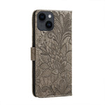 Custodia per cellulare in pelle con motivo floreale in pizzo, For iPhone 15