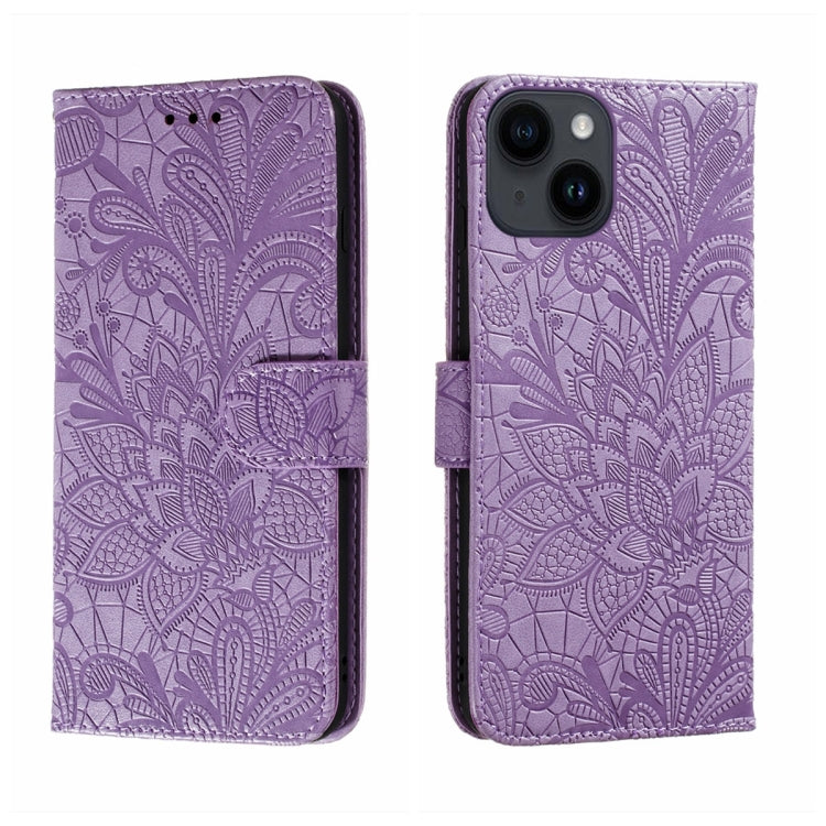 Custodia per cellulare in pelle con motivo floreale in pizzo, For iPhone 15