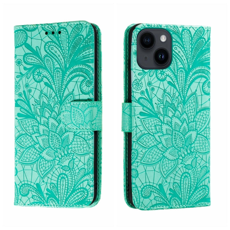 Custodia per cellulare in pelle con motivo floreale in pizzo, For iPhone 15
