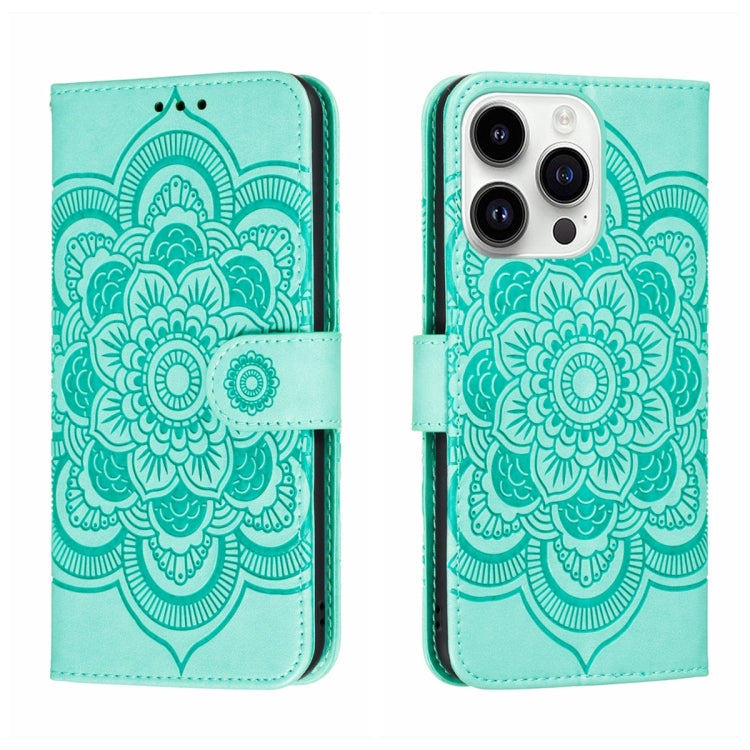 Custodia per telefono in pelle con stampa Sun Mandala, For iPhone 15 Pro, For iPhone 15 Plus, For iPhone 15