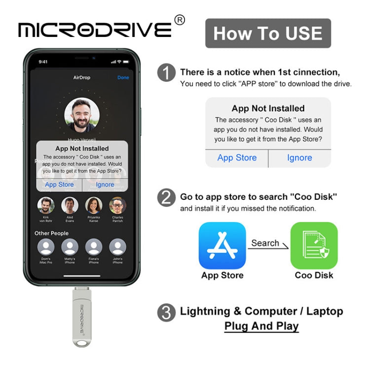 MicroDrive Disco Flash USB 2.0 + Lightning 8-512GB