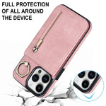 Custodia per telefono con slot per scheda RFID con anello retrò e cerniera, For iPhone 15 Pro Max, For iPhone 15 Pro, For iPhone 15 Plus