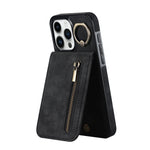 Custodia per telefono con slot per scheda RFID con anello retrò e cerniera, For iPhone 15 Pro Max, For iPhone 15 Pro, For iPhone 15 Plus
